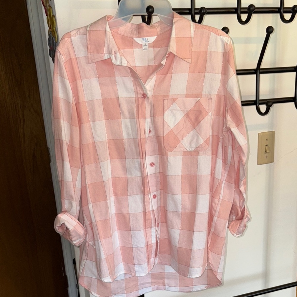 Pink and White Checkered Button-Up Shirt